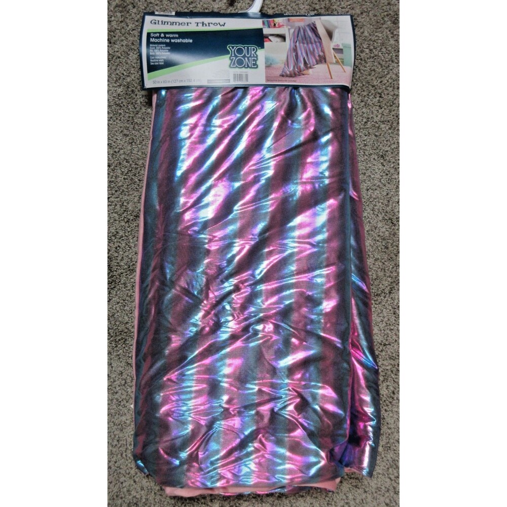 Glimmer Throw Rainbow Soft Holographic Reversible Fleece Blanket 50"x 60" Pink